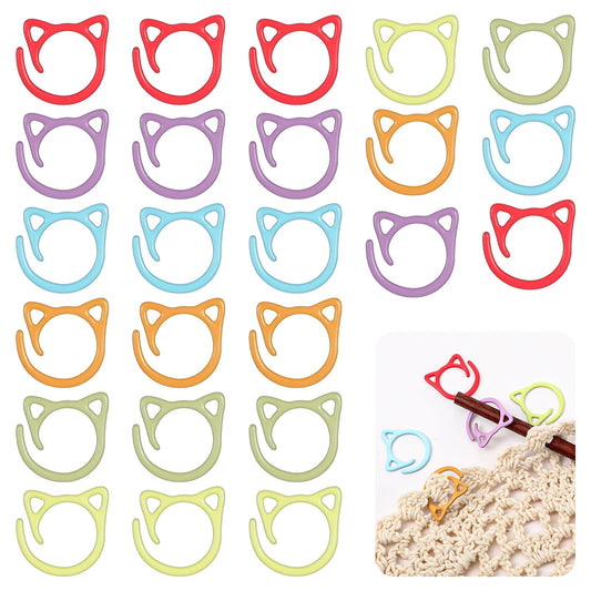 MBAIYO 24pcs Stitch Markers for Crocheting, Cat Metal Crochet Markers Ring Multicolor Knitting Stitch Markers Spiral Crochet Stitch Markers Set for DIY Weaving Knitting Sewing Tools
