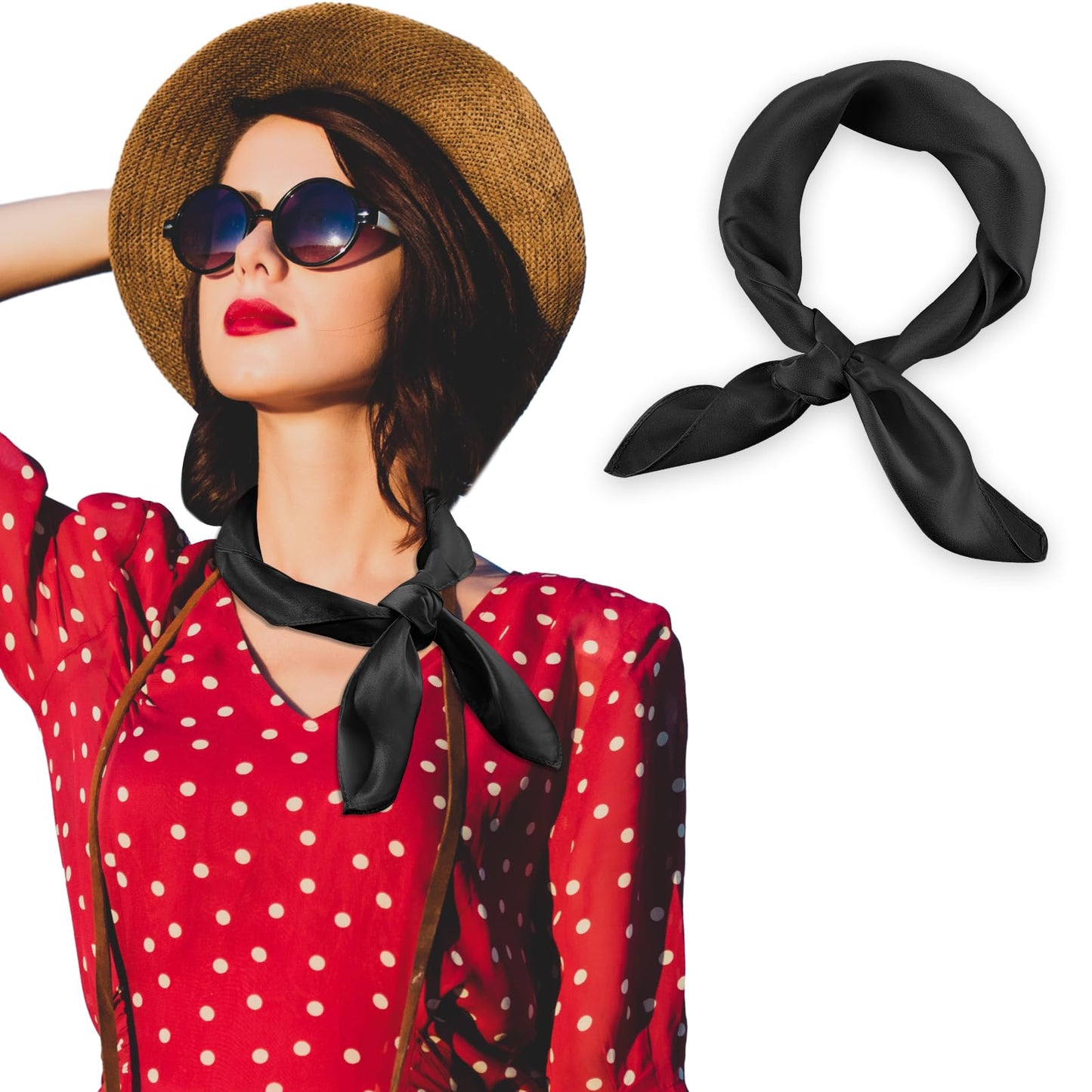 Amaxiu Women 100 Percent Mulberry Silk Neck Scarf, 21'' Lightweight Neckerchief Solid Square Neck Scarf Silk Head Neck Scarf(black)