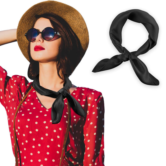 Amaxiu Women 100 Percent Mulberry Silk Neck Scarf, 21'' Lightweight Neckerchief Solid Square Neck Scarf Silk Head Neck Scarf(black)