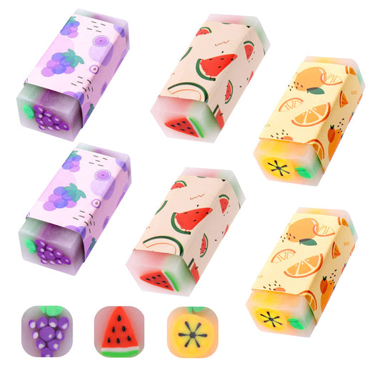 Cobee 6Pcs Fruit Erasers,Cute Pencil Eraser Soft Colorful Erasers,Kawaii Erasers for Kids Student Stationery,Rubber Eraser for School Office Supplies