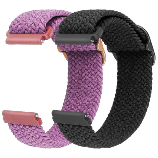 Andibro Braided Nylon Watch Straps,2Pcs Quick Release Watch Strap Handwoven Stretchy Solo Loop Sport Elastic Bands Watchband wristband Strap for Women Men Compatible with Most Watches(22mm,Black+Pink)
