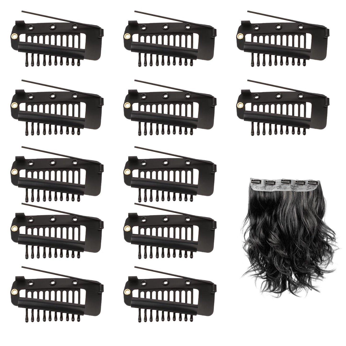 Giantree 12Pcs Wig Clip with Safety Pins, 36mm 10-teeth Hair Extensions Clips Metal Snap Clips to Secure Wig no Sew Invisible Wig Combs for Girls Women Wig Headscarf Hijab & Tikka