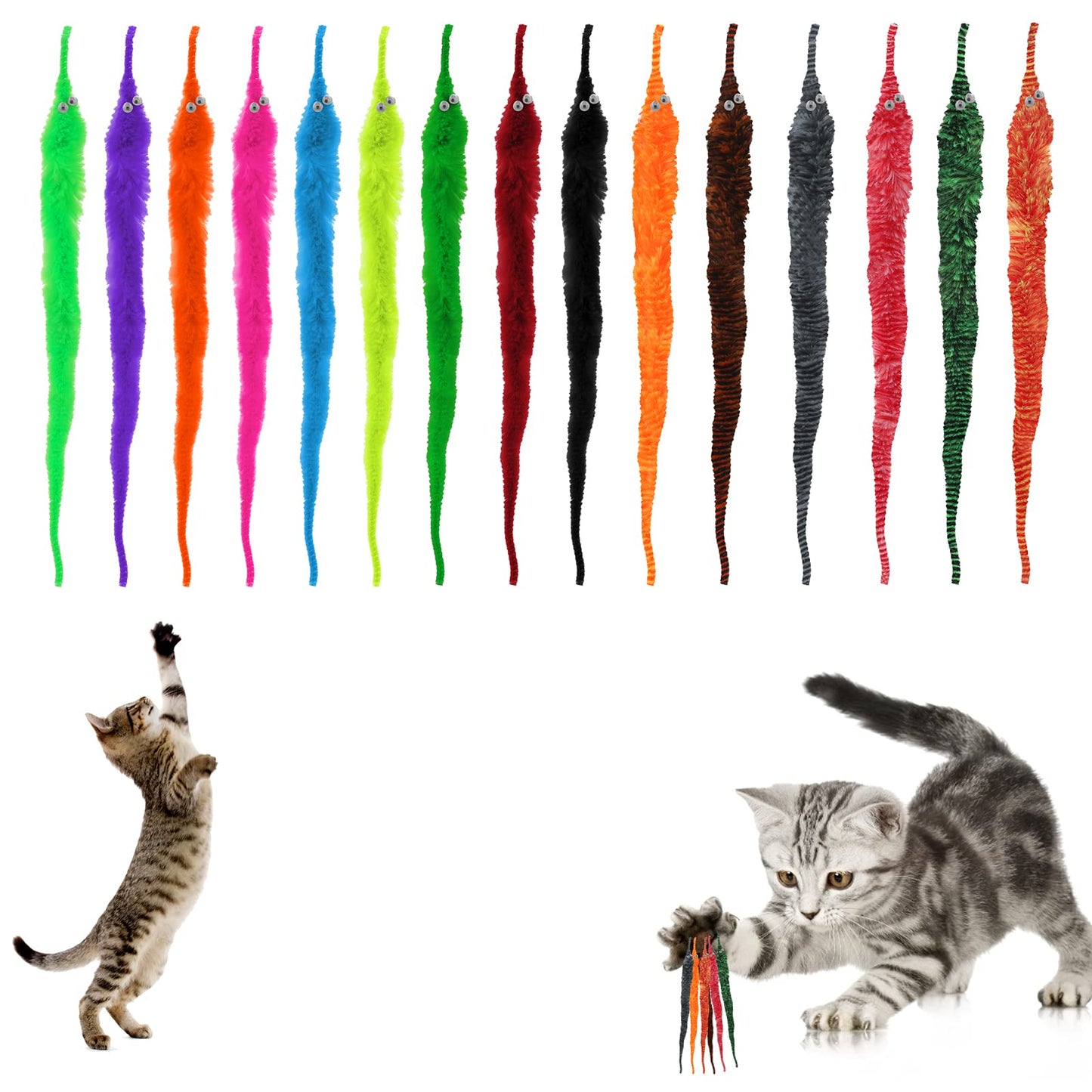Molain Cat Wand Toy Replacement Refill, Interactive Cat Toys Furry Tail Worm Chaser Toys, Kittens Wand Refills Attachments (15 Pcs)