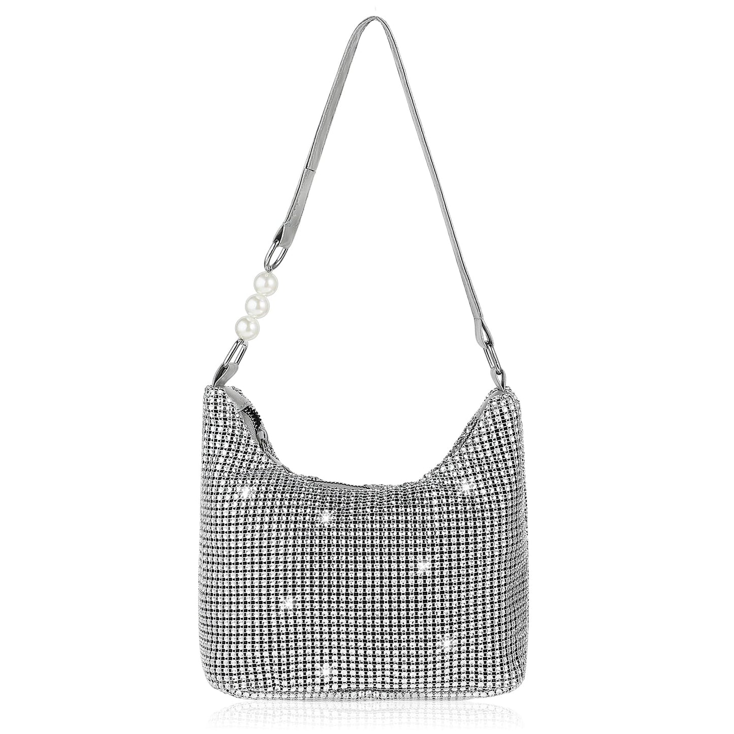 simarro Women's Bling Evening Clutch Bag, Shiny Evening Handbag Sparkly Rhinestone Shoulder Bag Hand-held Armpit Bag Lady Girl Party Purse for Prom Wedding Cocktail Party Banquet (Silver)
