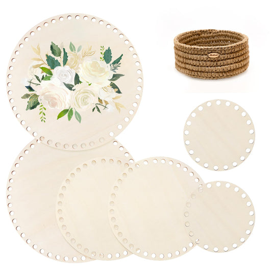 JIEYAO 6 Pcs Wooden Crochet Basket Base, Circle Shape Basket Bottom, Round Weaving Knitting Base Blank Crochet Basket Wood Base Shaper for DIY Basket Craft Weaving Making Supplies, 3.9/5.9/7.9in