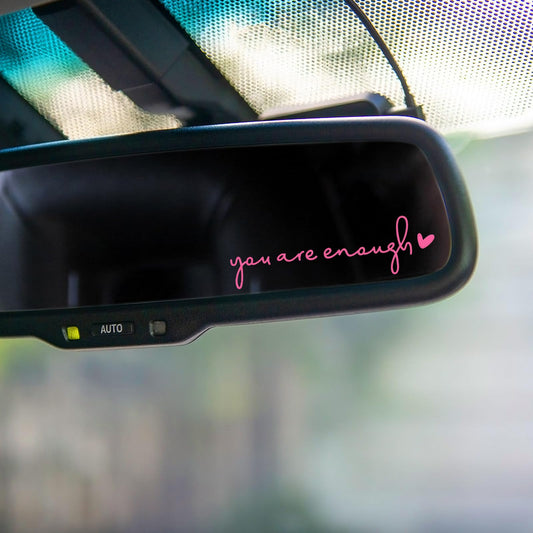 AOZUO Pack of 4 Stickers, You Are Enough Rear View Mirror Sticker, Car Window Sticker, Self Affirmations, Cosmetic Mirror Sticker for Women, Water Bottle, Laptop, Bumper, Car Accessories, Gifts (Pink)