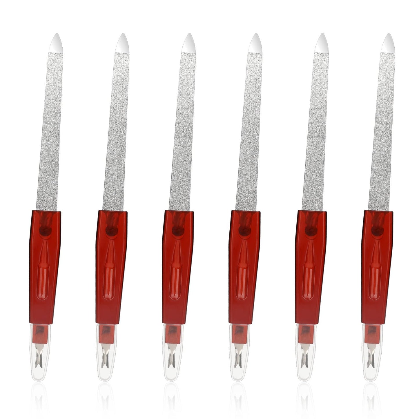 Giantree 6pcs Metal Nail Files, Double Head Nail Files for Natural Nails with Pointed Tip Non-Slip Handle Double Sided Sapphire Grit for Shaping Styling Gel and Acrylic Nail for Home Salon Use(red)