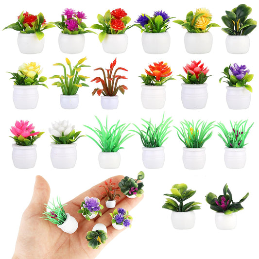 Amaxiu Dollhouse Miniature Plant, 20PCS Mini Plant Pots Set Mini Potted Plants Doll House Plant Dollhouse Flower Pots Artificial Plants Model 1:12 Miniature Bonsai for Dollhouse Garden Decorations