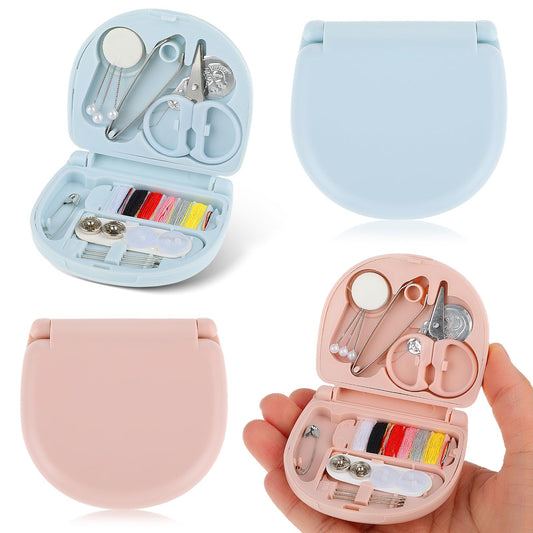 Cobee 2 Pack Mini Travel Sewing Kit, Portable Sewing Kit with Foldable Case for Daily Home Use Travel Beginner Friendly Emergency Sewing Repair Kit DIY Sewing Supplies(Pink, Blue)