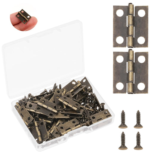 Giantree 50 Pack Mini Hinges for Wooden Box, Small Hinges with Screws, Folding Butt Hinges for Crafts Dollhouse Door Cabinet Decoration (Bronze)