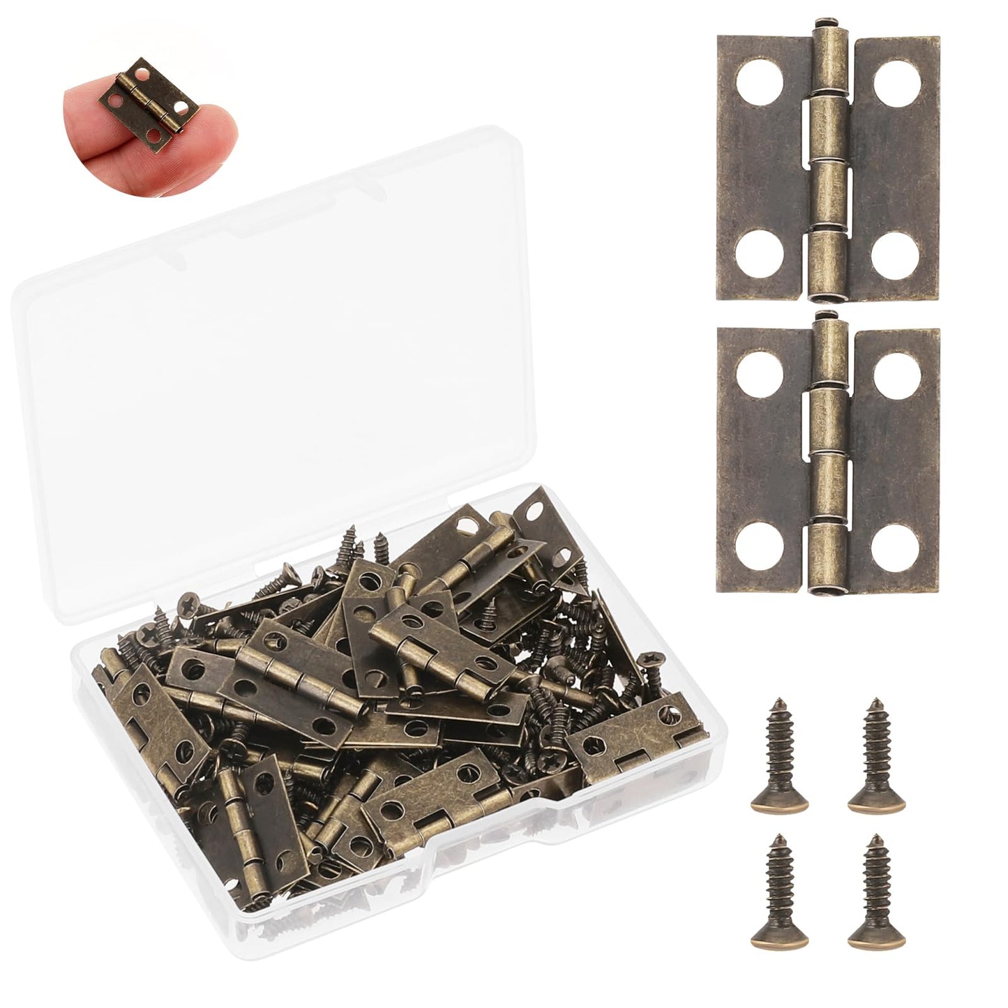 Giantree 50 Pack Mini Hinges for Wooden Box, Small Hinges with Screws, Folding Butt Hinges for Crafts Dollhouse Door Cabinet Decoration (Bronze)