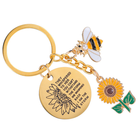 Amaxiu Encouragement Sunflower Girl, Butterfly Lucky Charm Gifts Key Fob Women's Poetry Keyring with Pendant for Car Key Purse Backpack Pendant, gold, 3cm/1.18in