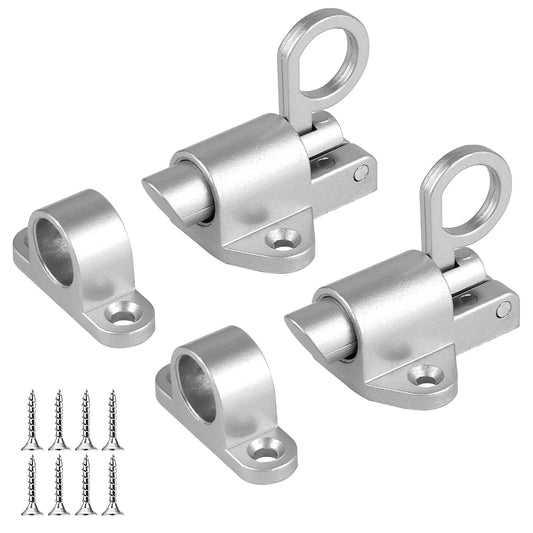 Amaxiu 2pcs Self Closing Latches, Spring Latch Door Lock Resilient Slide Aluminum Alloy Latch Safety Automatic Silver Barrel Slide Door Lock with Screws for Homes and Pet Door Cabinet Window(Silver)