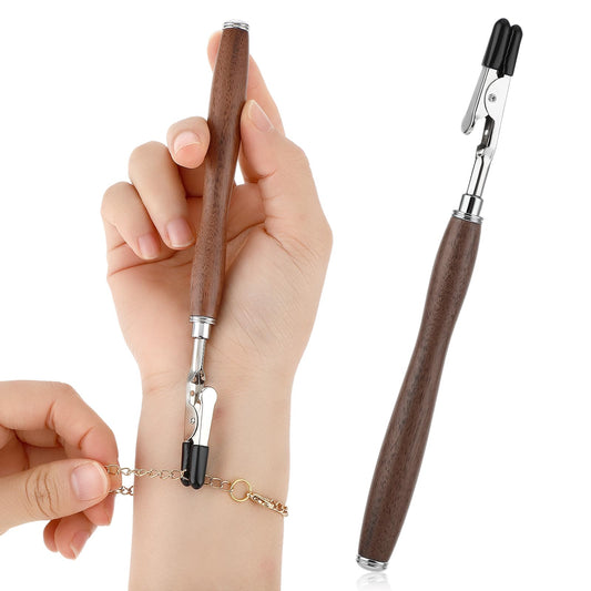 Amabro Bracelet Helper Tool, Walnut Wood Bracelet Helper to Put on Yourself Buddy Jewelry Fastening and Hooking Tool for Necklaces Watch Bands Zippers Closures Helper