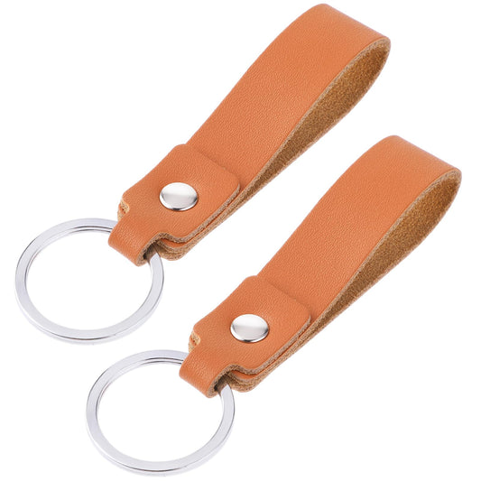 Bewudy 2Pcs Leather Keychain Strap for Car Car Keys, Silver Key Ring Holder for Men and Women, Metal Key Ring Key Chains Clips(Brown)