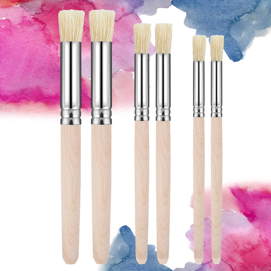 cobee 6Pcs Wooden Stencil Brushes, Paint Brush Set Paintbrushes for Acrylic Painting Painting Brushes Kit for Oil Watercolor Canvas Boards Rock Body Face Nail Art, DIY Arts Crafts Supplies