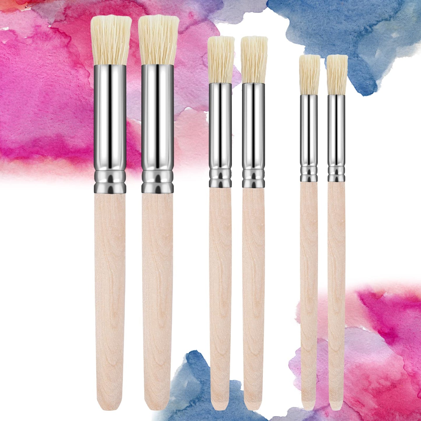 cobee 6Pcs Wooden Stencil Brushes, Paint Brush Set Paintbrushes for Acrylic Painting Painting Brushes Kit for Oil Watercolor Canvas Boards Rock Body Face Nail Art, DIY Arts Crafts Supplies