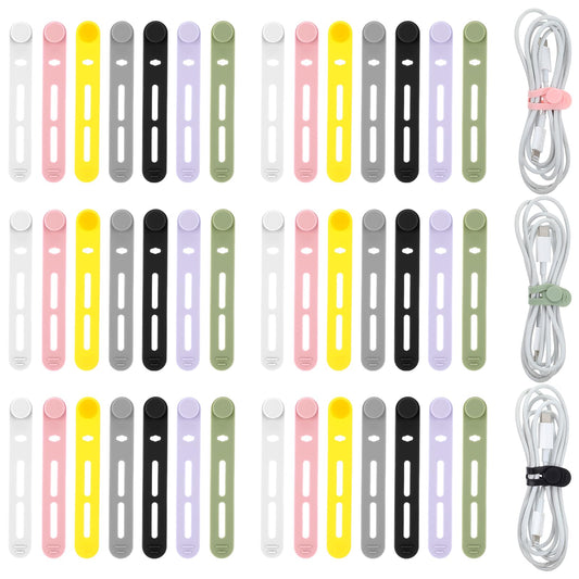 LXUEJIE 42 PCS Reusable Silicone Cable Ties, Multicolor Adjustable Silicone Data Cable Organizer Cord Straps Multipurpose Elastic Cable Organizer for Wires and Charging Cords for Home Office