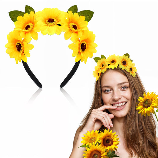 AOZUO Sunflower Headband Flowers, Flower Headband, Sunflowers Hair Accessories Headband, Decorative Hair Band Headbands for Photography Props, Masquerade, Carnival Party, Women Girls