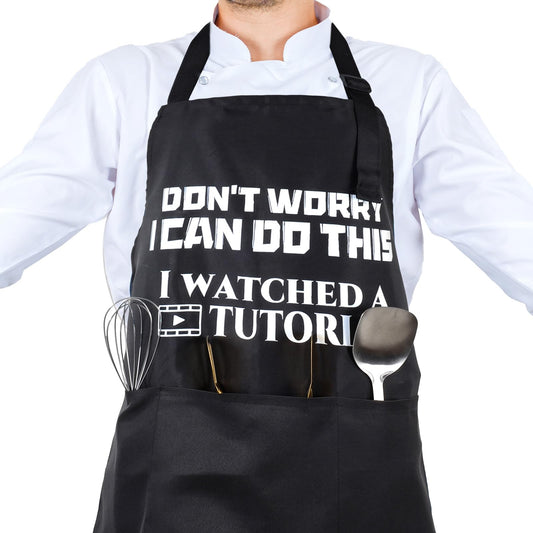 MBAIYO Funny Apron for Men Women, Funny Aprons with 3 Pockets Gifts for Father Mom Chef Cooking Aprons Husband Father Birthday Gift for Cooking Grilling BBQ