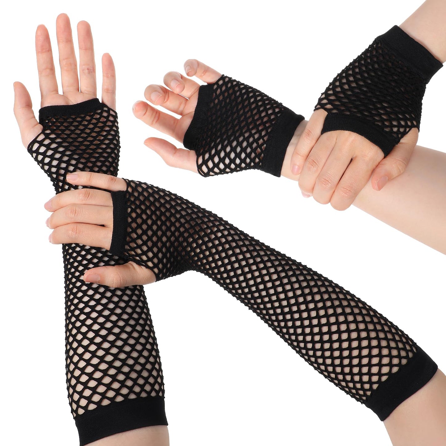 Giantree 2 Pairs Black Fishnet Gloves Fingerless For Women, 80s Fishnet Gloves Fishnet Arm Sleeves for Halloween Theme Party Costume Cosplay