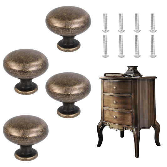 Giantree 4Pcs Cabinet Knobs - Antique Brass, Zinc Alloy for Drawer & Cupboard Wardrobe
