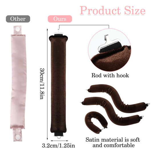 Andibro 3 Pack Heatless Hair Curler, Overnight Heatless Curls Blowout Rods Headband Soft DIY Wave Hair Rollers, Flexi Rods with Hook No Heat Curls to Sleep Styling Tool for Most Hair Types(brown)