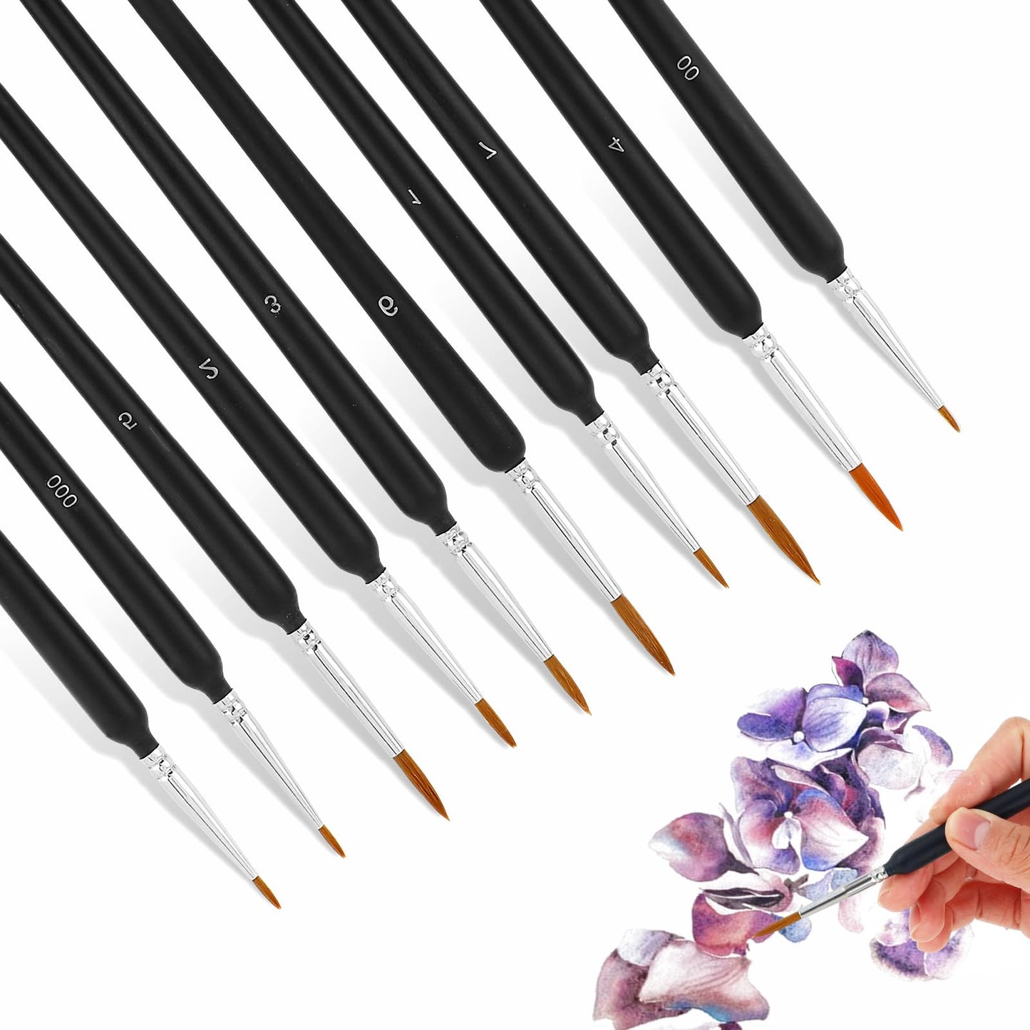 Amabro Detail Fine Paint Brushes, 10PCS Miniature Thin Drawing Brush Small Tip Painting Brush Set for Mini Nail Art Models Acrylic Watercolour Oil Gouache Assorted Sizes