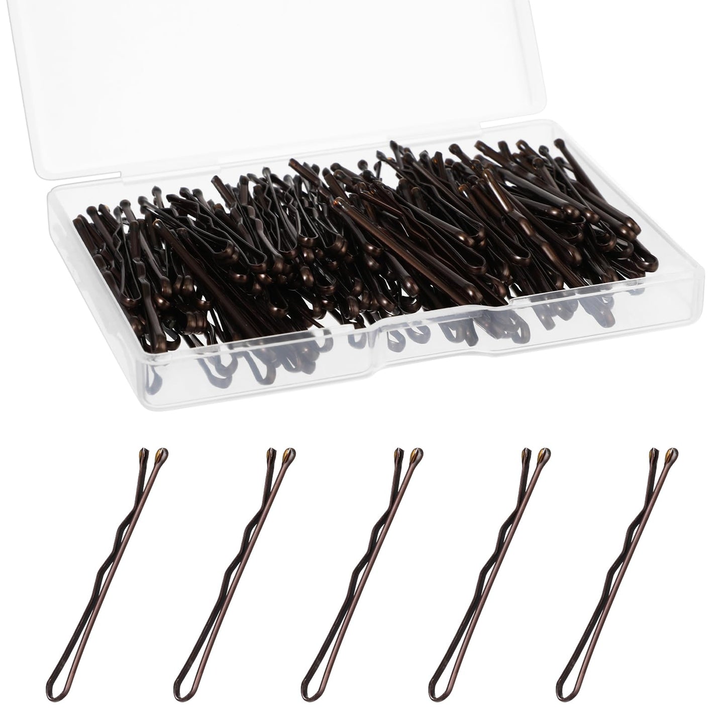 GEEHUA Mini Bobby Pins,150 Count 1.38 Inch Curved Small Hair Pins Kit, Waved Hairpin with Storage Box for Kids Girls, and Women Wedding Hairstyles All Styling Hair Clips Accessories(Brown)