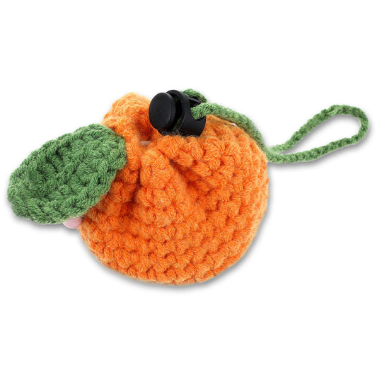 AOZUO Cute Tangerine Coin Purse Pouch, Small Storage Bag Mini Handmade Crochet Drawstring Bags Orange Knitting Change Wallet Handwoven Handbag Wristlet Earbuds Protective Case Gift for Women Girls,