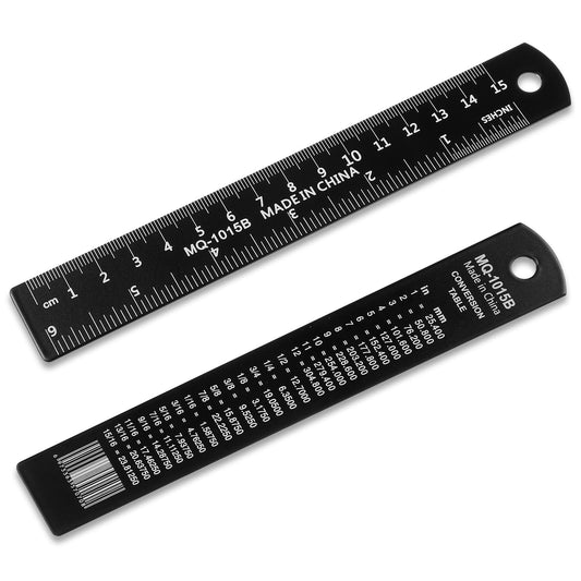 HJZHII 2PCS 6 Inch Aluminum Straightedge Ruler, Metal Ruler with Centimeters, Millimeters, Inches and Conversion Table Straight Edge Ruler Drafting Tools for School Office Engineering Drafting(Black)