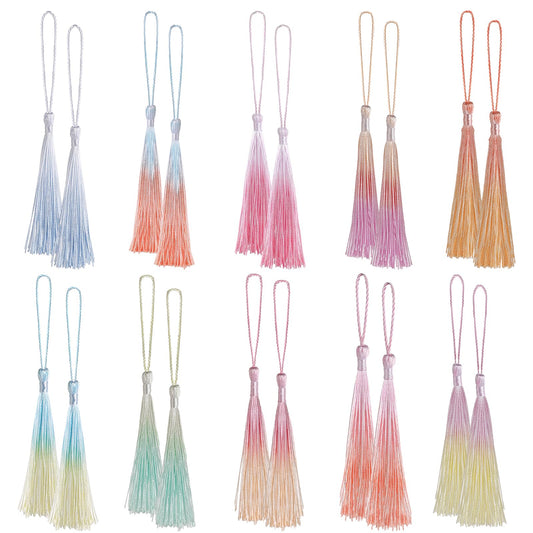 Bewudy Mini Tassel Pendant, 14 cm Bookmark Tassels with Cord Loops, 20 Pieces Soft Colourful Tassels, 10 Colours, Handmade Tassels for Jewellery Making, DIY Craft Accessories, Home Decor