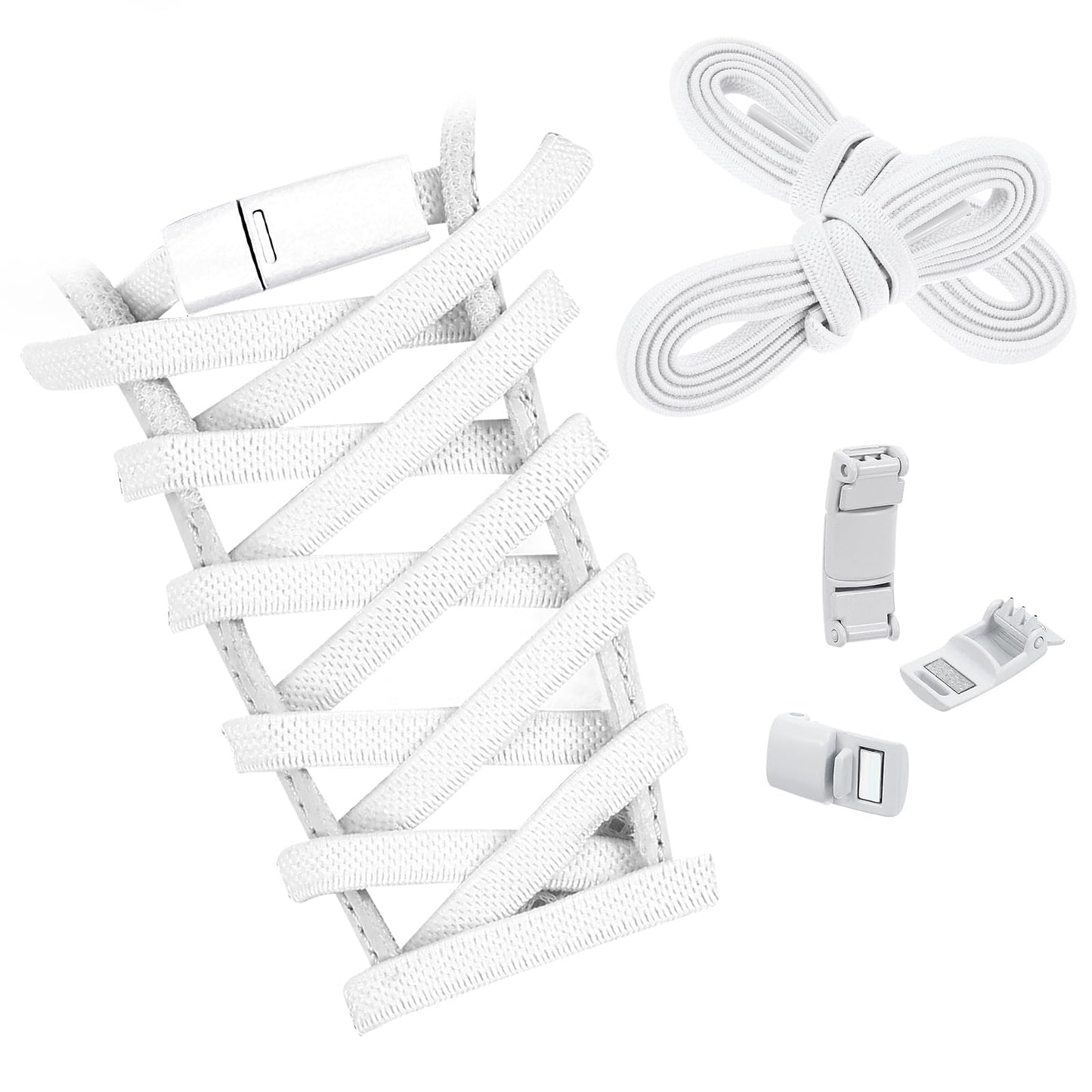 AOZUO 2 Pairs Elastic Shoelaces, Magnetic Shoelaces Without Tying Trainers, White Laces, Quick Release for Children and Adults, Travel, Sports, Running, White