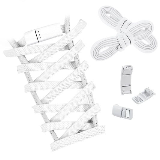 AOZUO 2 Pairs Elastic Shoelaces, Magnetic Shoelaces Without Tying Trainers, White Laces, Quick Release for Children and Adults, Travel, Sports, Running, White