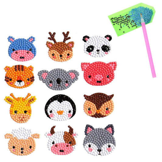 cobee 5D Diamond Art Painting Stickers, 12PCS Diamond Art Mosaic Stickers Animals Gem Diamond Art 5D DIY Diamond Paint Kits Digital Diamond Paint by Numbers Kits for Children Adult Beginners(Style-A)