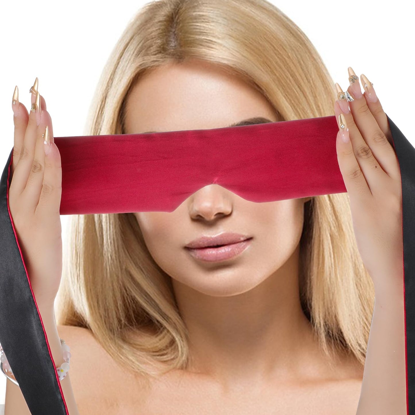 Yuanchu Satin Blind Eye Sleeping Mask, Soft Sleep Mask Comfortable Adjustable Satin Blindfold for Women Men Night SleepTravel Nap Meditation 58.2in(Brandy + Black)