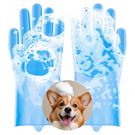 AOZUO Dog Cat Washing Mitts Pet Grooming Gloves Silicone Heat Resistant Bath Gloves Pet Bath Gloves for Massaging, Scrubbing and Hair Removal