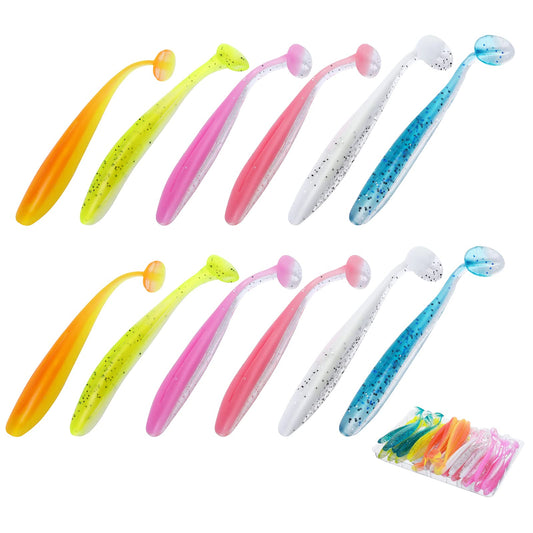 Moain Soft Fishing Lures for Bass, 30 Pieces Soft Paddle Tail Fishing Swimbaits Lures Fishing Baits Kit for Freshwater and Saltwater Fishing Accessories