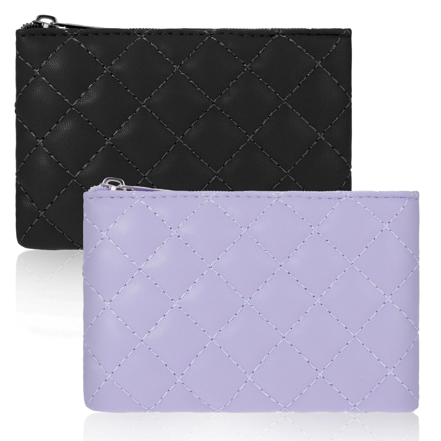GEEHUA 2pcs Coin Purse for Women, Mini Ladies PU Leather Coin Case Small Coin Wallet Credit Card Holder Earphone Lipstick Storage(Black+Purple)
