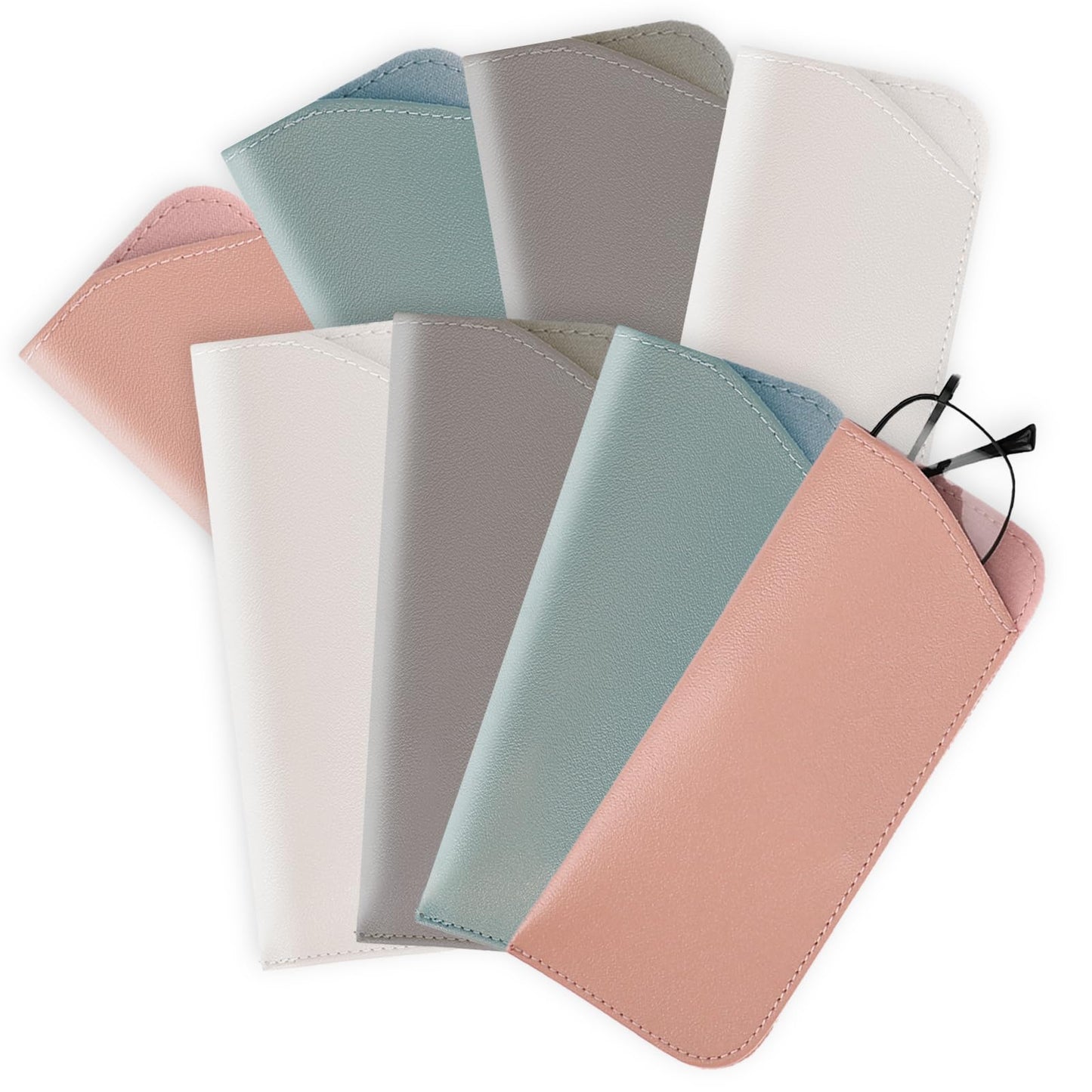 simarro 8Pcs Soft Glasses Cases, Portable Leather Glasses Bag Travel Sunglasses Case Slim Glasses Pouch anti-scratch Eyeglass Case Reading Eyeglasses Case for Women Men (8)