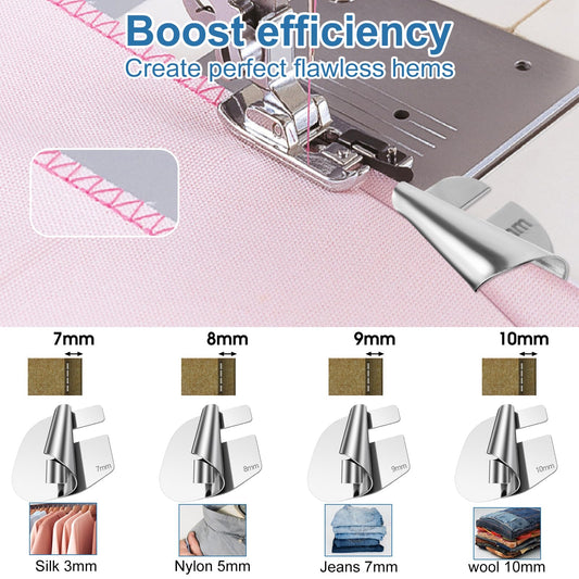 Andibro Sewing Rolled Hemmer Foot 4Pcs (7/8/9/10MM), Rolled Hem Presser Curved Scroll Rolled Hem Foot Foot Sewing Accessories Tools for Home Industrial