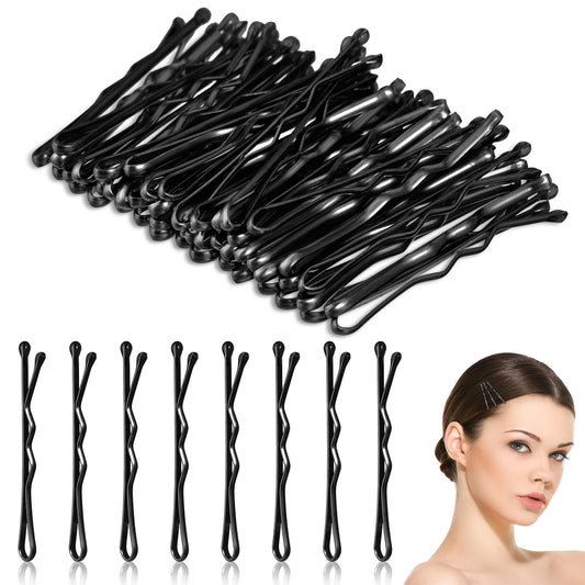 HJZHII Mini Bobby Pins, 50pcs 1.37 Inch Small Wavy Hair Pins Metal Curved Hair Clip Invisible Wave Hairgrip for Women Gilrs Wedding Hairstyles Buns Long Straight Curly Hair All Hair Types(Black)