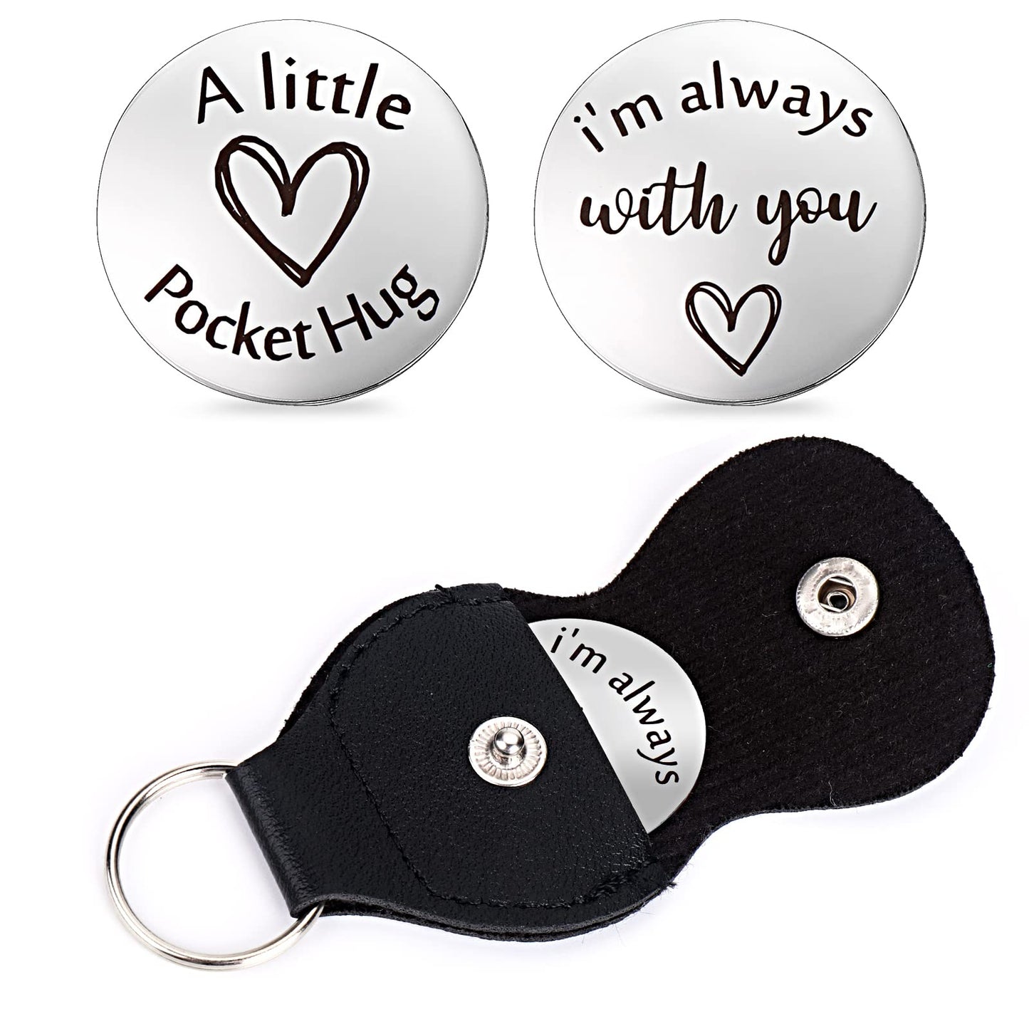 Cobee Pocket Hug Token, Encouragement Long Distance Relationship Keepsake Stainless Stell Double Sided Inspirational Pocket Hug Token Gift with Leather Keychains for Family, Friends, Lovers(Style-C)