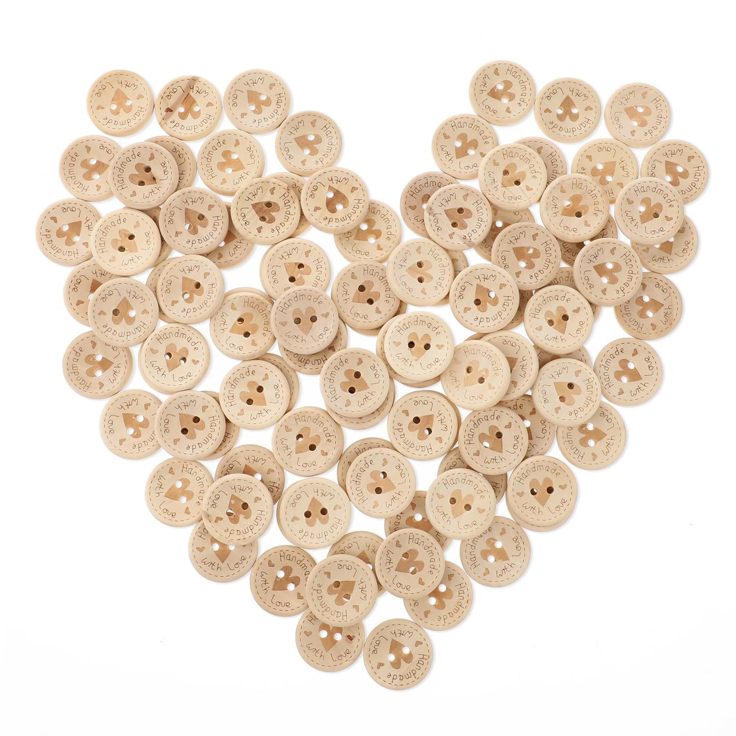 Giantree 100 Pcs Handmade Wooden Buttons with Love Wooden Button Decorative, 25mm Round Handmade Wood Buttons for Sewing and Crafting Stocking DIY Handmade Gifts Decor