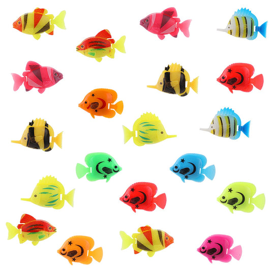 cobee Aquarium Plastic Fishes, 20 Pieces Artificial Floating Fish Figures Realistic Moving Fishes Ornament Tropical Fish Decorations for Aquarium Fish Tank Bath Toy