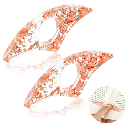 Andibro Thumb Book Page Holder, 2Pcs Gold Leaf Thumb Bookmark Resin Transparent Book Opener Holder Reading Accessories Gift for Book Lovers Students Teachers(Rose Gold)