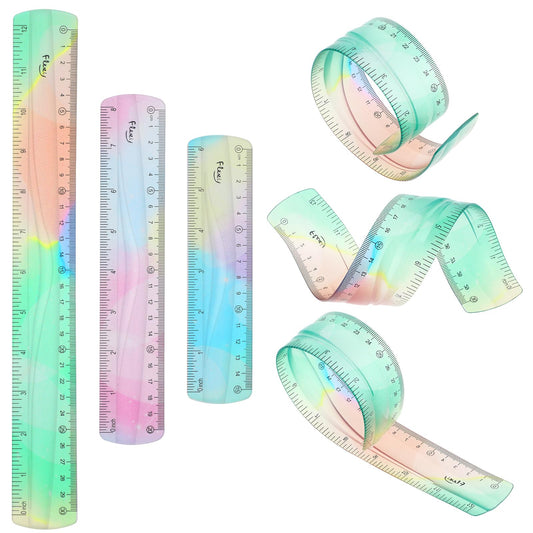Amabro Rulers Set, 3PCS Flexible Ruler Straight Edge Ruler Transparent Ruler Bendable Plastic Ruler 12/8/6 In 15/20/30cm Dual Scale Rulers Soft Colorful Ruler for Office School Classroom Home Supplies