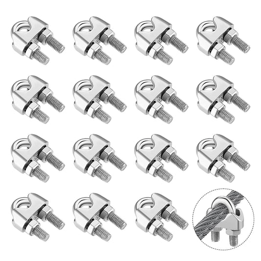 Jeffdad 15Pcs Wire Rope Cable Clamp, 304 Stainless Steel Wire Rope Connector U Bolt Saddle Fastener Wire Rope Clamps (M3 model)