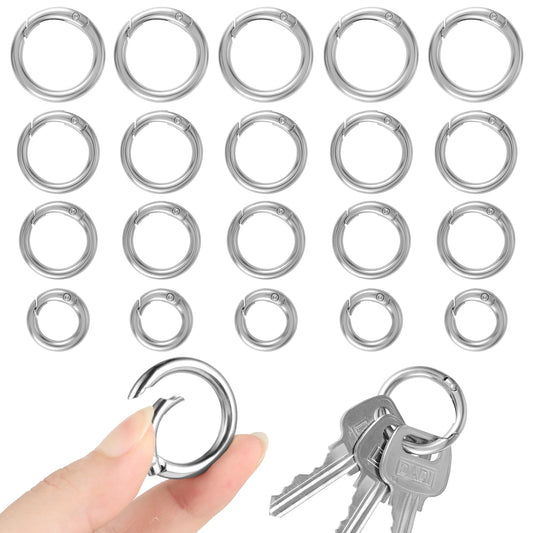 Molain 20Pcs Metal Spring O Rings Clip Keychain, Round Carabiner Clips Keyrings Snap Hook Buckle, for Key Chains Purse Shoulder Bag Chain Rings Clip Paracord Keychain DIY Crafts(Silver)