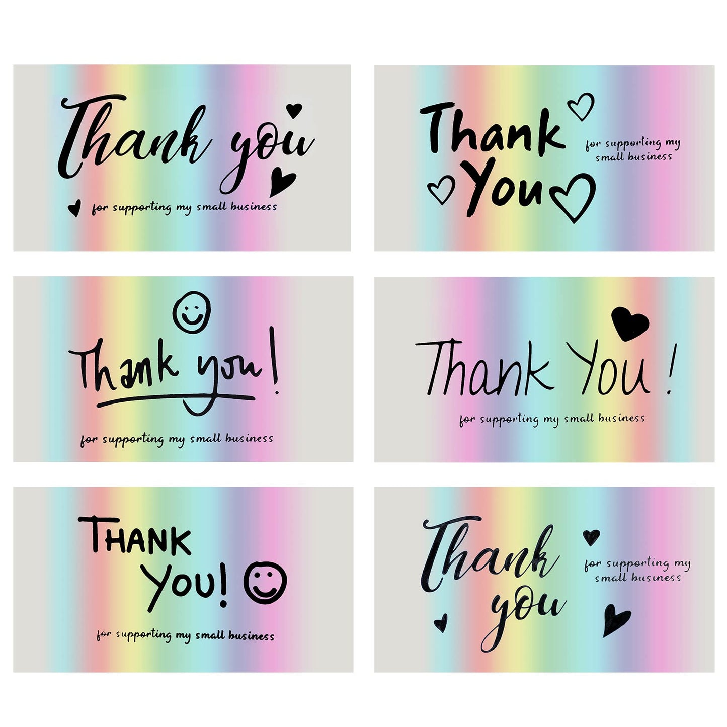 cobee Thank You Cards Set, 120PCS Thank You for Supporting My Small Business Cards Notes Holographic Rainbow Thank You Cards Customer Appreciation Package Inserts, 6 Styles(3.5x1.9 Inch)